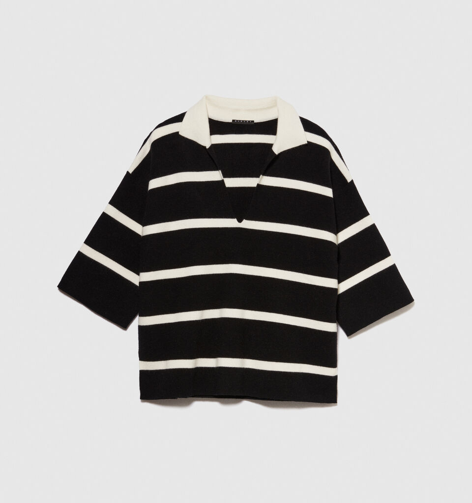 Striped maxi polo - women's v-neck sweaters - Black | Sisley image number 6